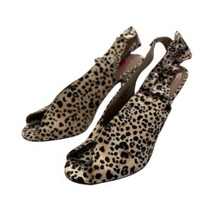 Betsey Johnson Irving Heels Leopard Animal Print Bow Red Stem Stiletto Sz 9